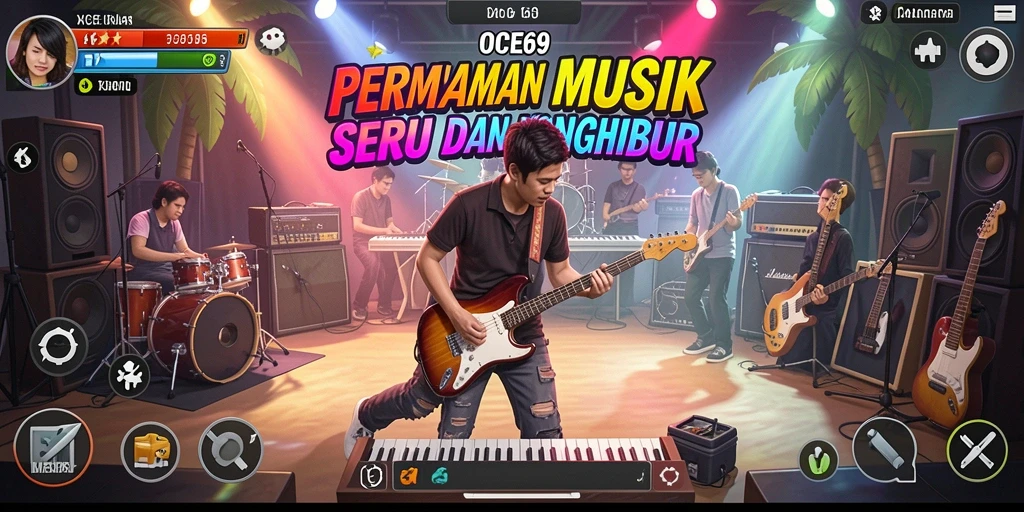 Tampilan gameplay OCE69 dengan irama musik yang seru.