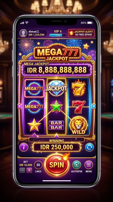 Tampilan utama aplikasi mega777 yang intuitif.